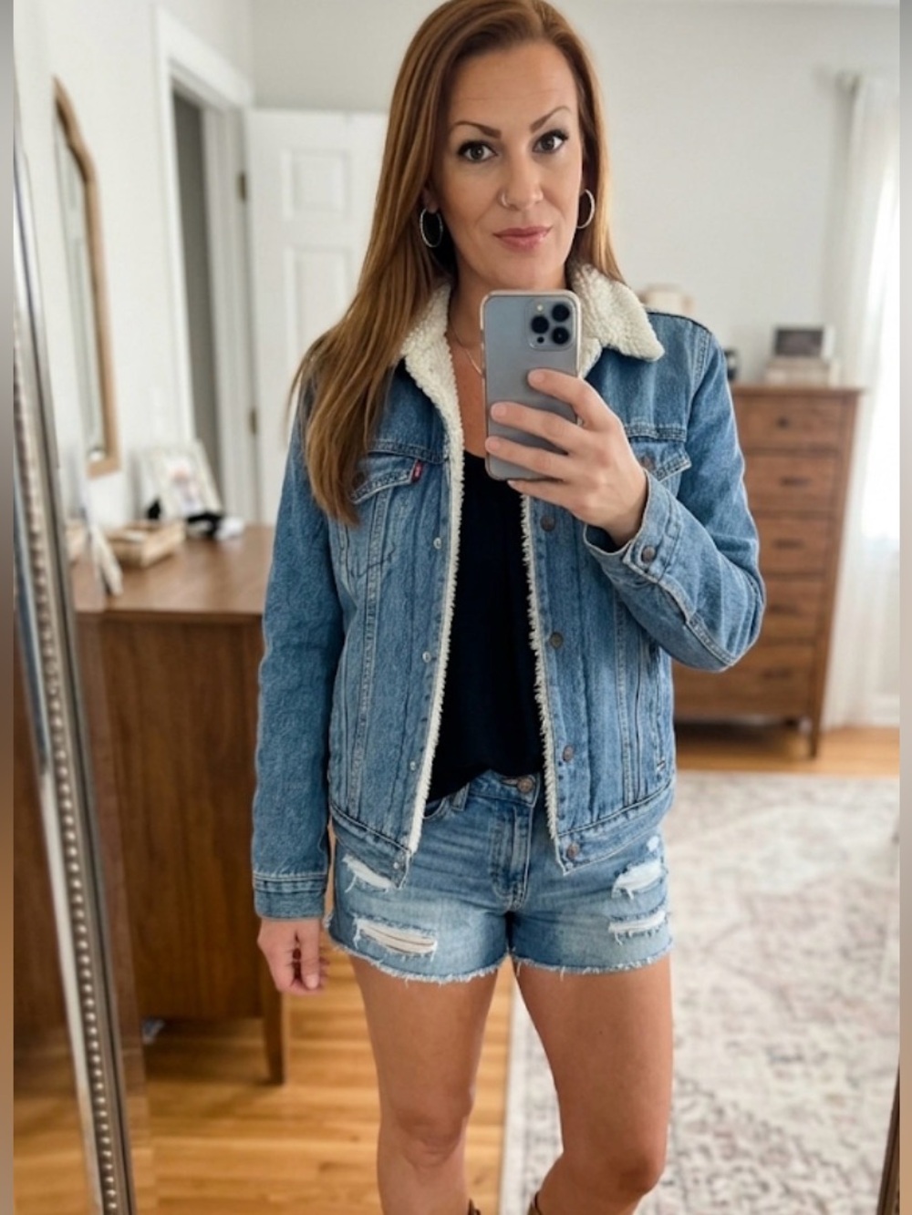 Levi's Medium Blue Denim Jacket with Cream Sherpa Collar